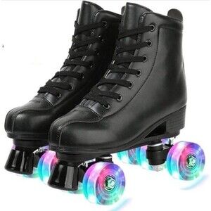 Roller Skates Light Up Wheels Sz Women 9, Men/Youth 7.5 Black Boots Girls Boys